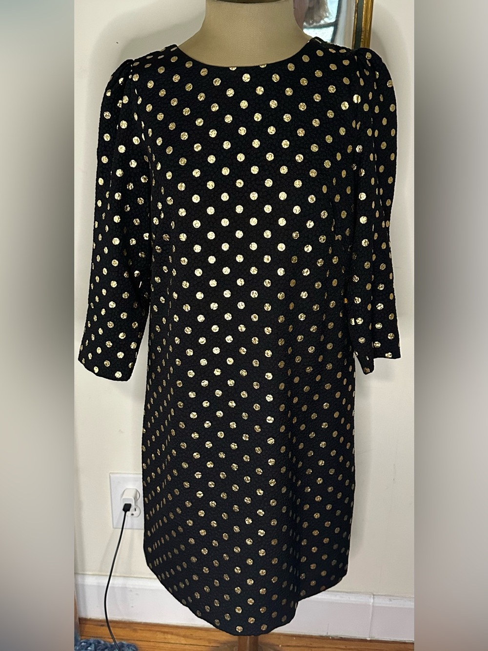Talbots Black Mini Dress with Gold Polka Dots New with Tags